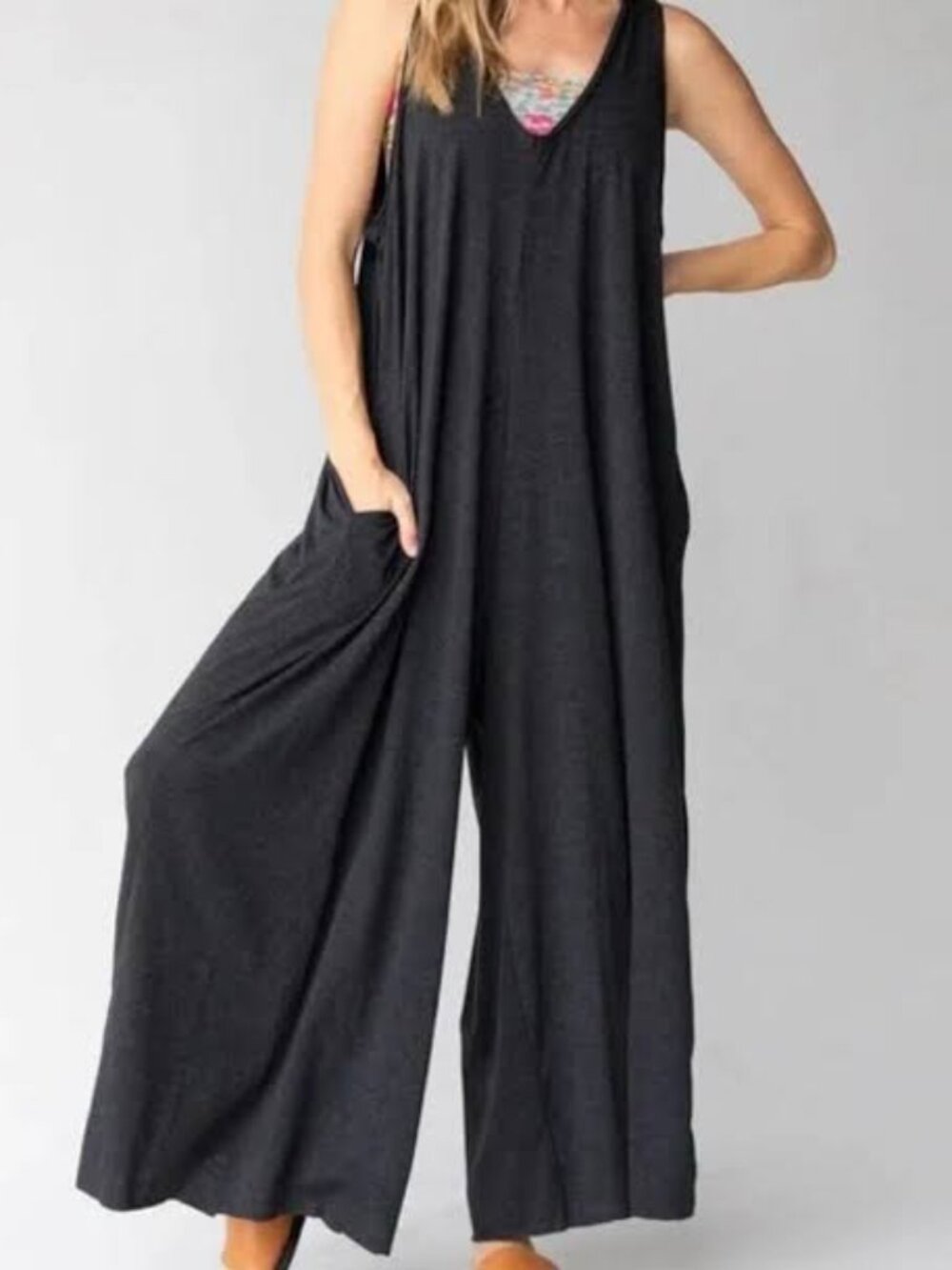 Natural Life Jumpsuit Sleeveless V-Neck with POCKETS!! Brown Size L/XL
